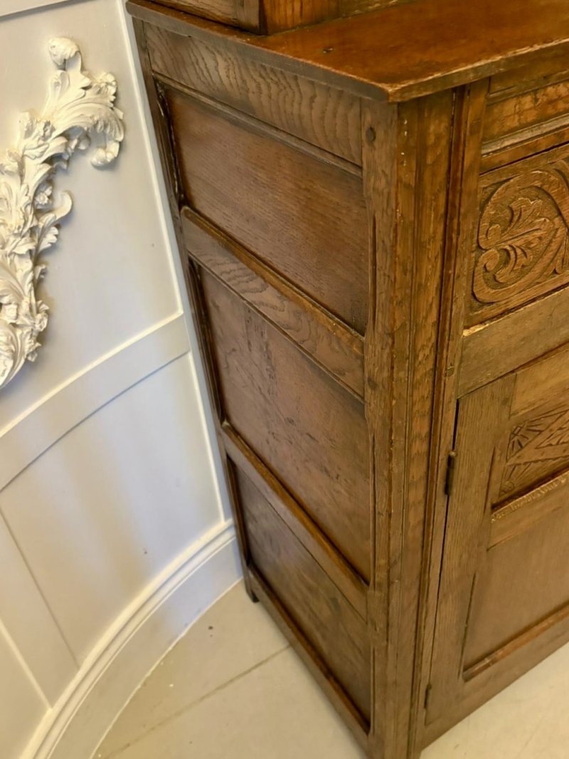 Quality Antique Carved Oak Court Cupboard with Ipswich Carving